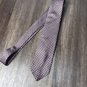 Christian Dior Cravates Paris New York Silk Blend Geometric Mens Tie Gray Red